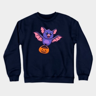 Cute Bat With Pumpkin Halloween Cartoon Crewneck Sweatshirt